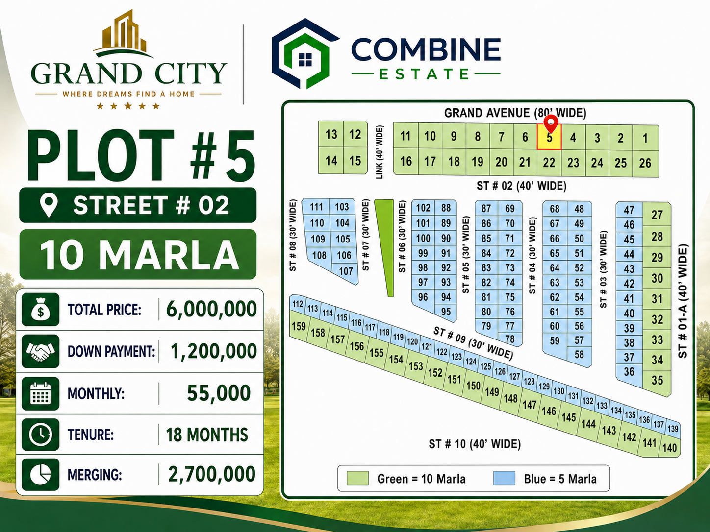 10 Marla Plot | Central Block | Grand City Kharian