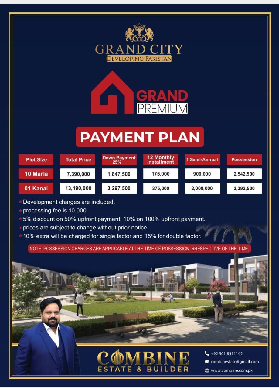 10 Marla Plot For Sale in Grand City Kharian Block Grand Premum
