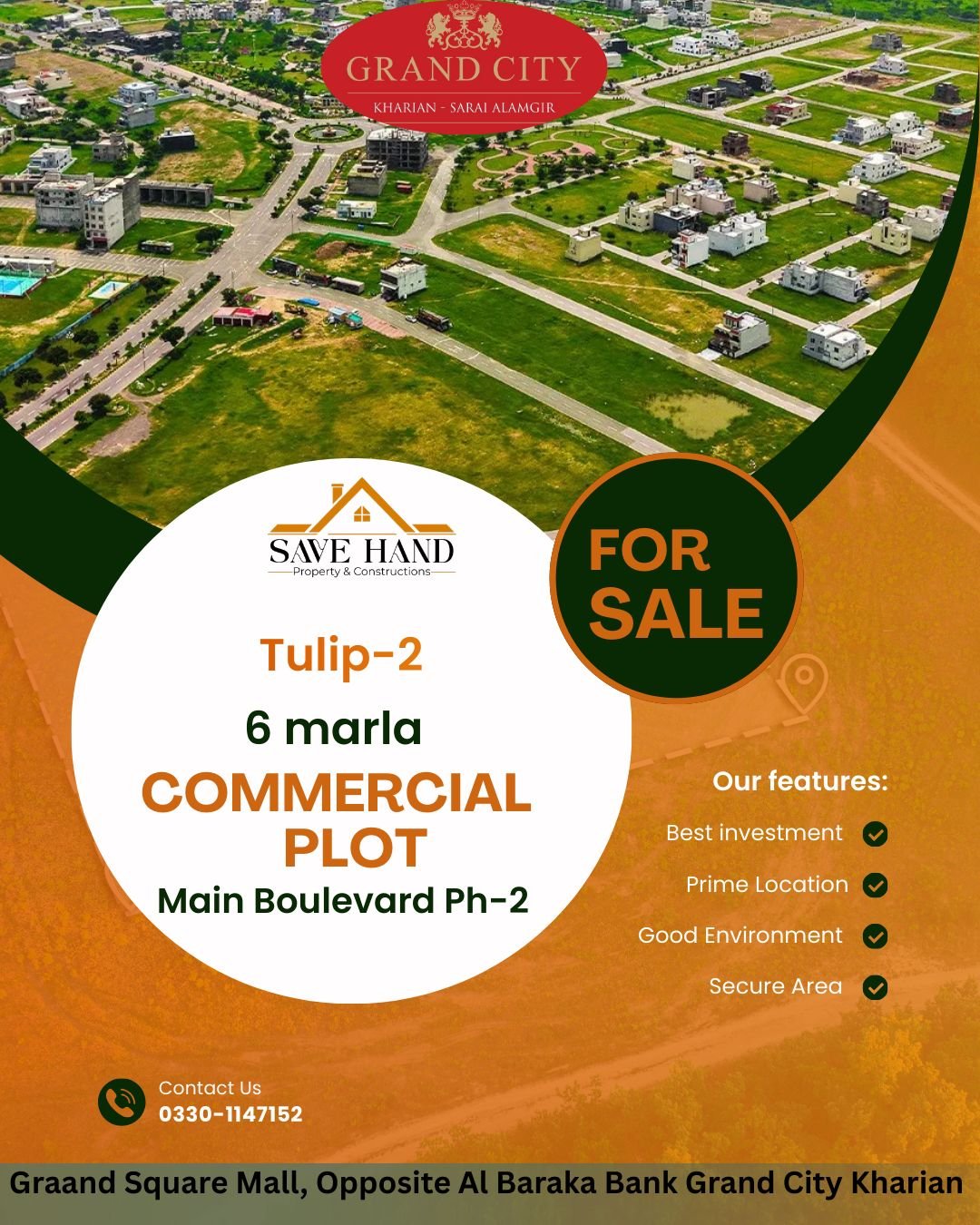 6 Marla Plot For Sale in Grand City Kharian Block Tulip 2