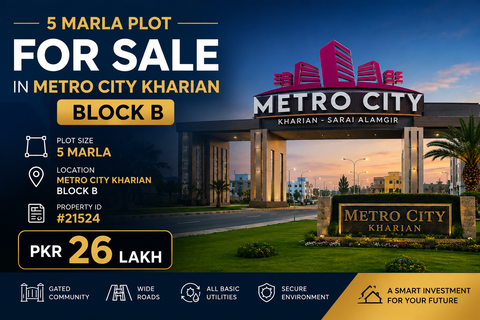 5 Marla Plot For Sale in Metro City Kharian Block Block B
