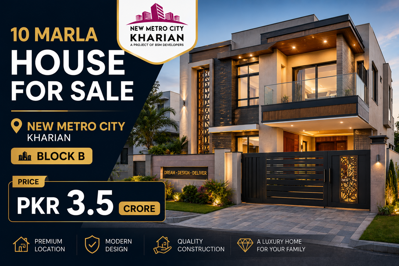 10 Marla House For Sale in New Metro City Kharian Block Block B