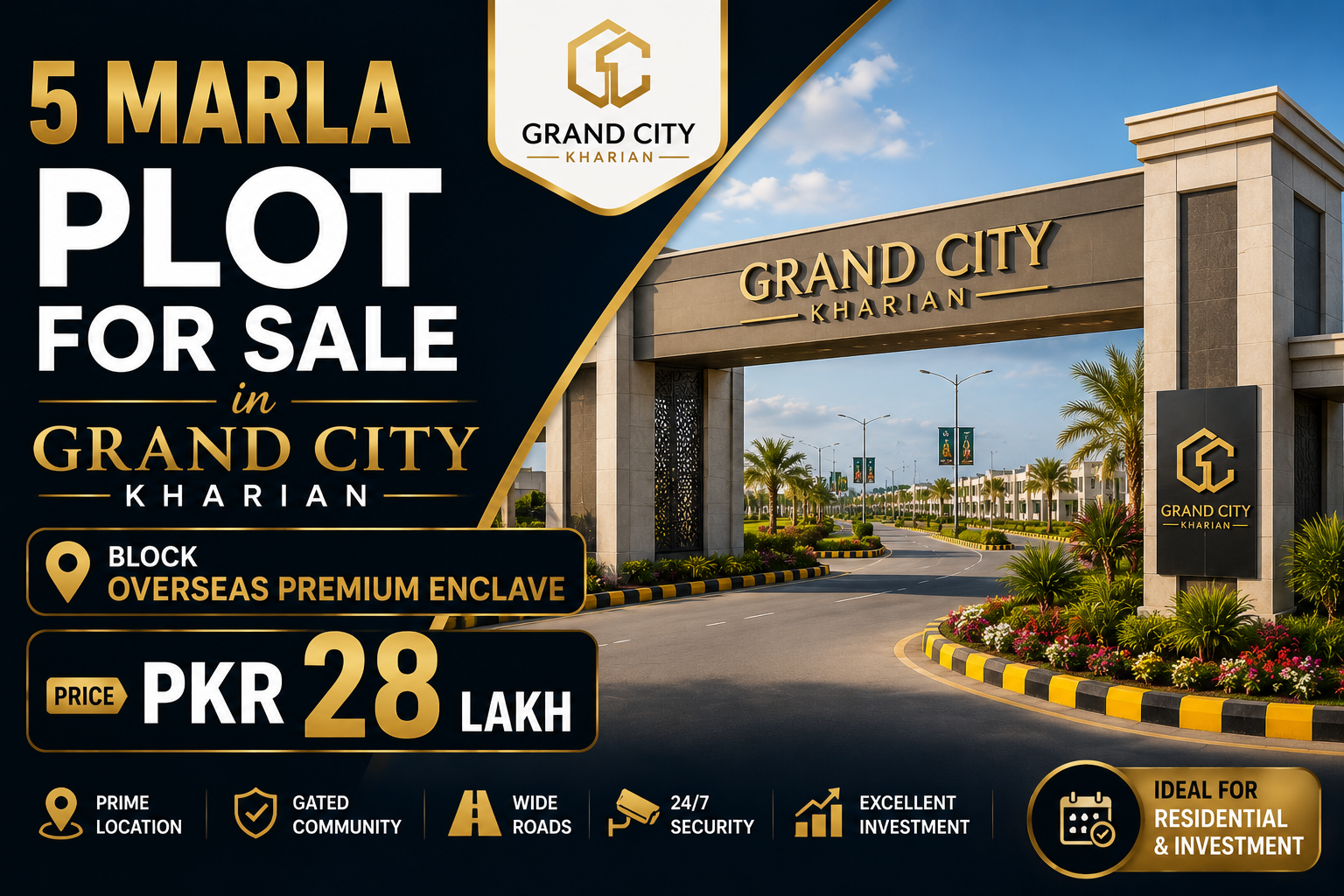5 Marla Plot For Sale in Grand City Kharian Block Overseas Premium Enclave