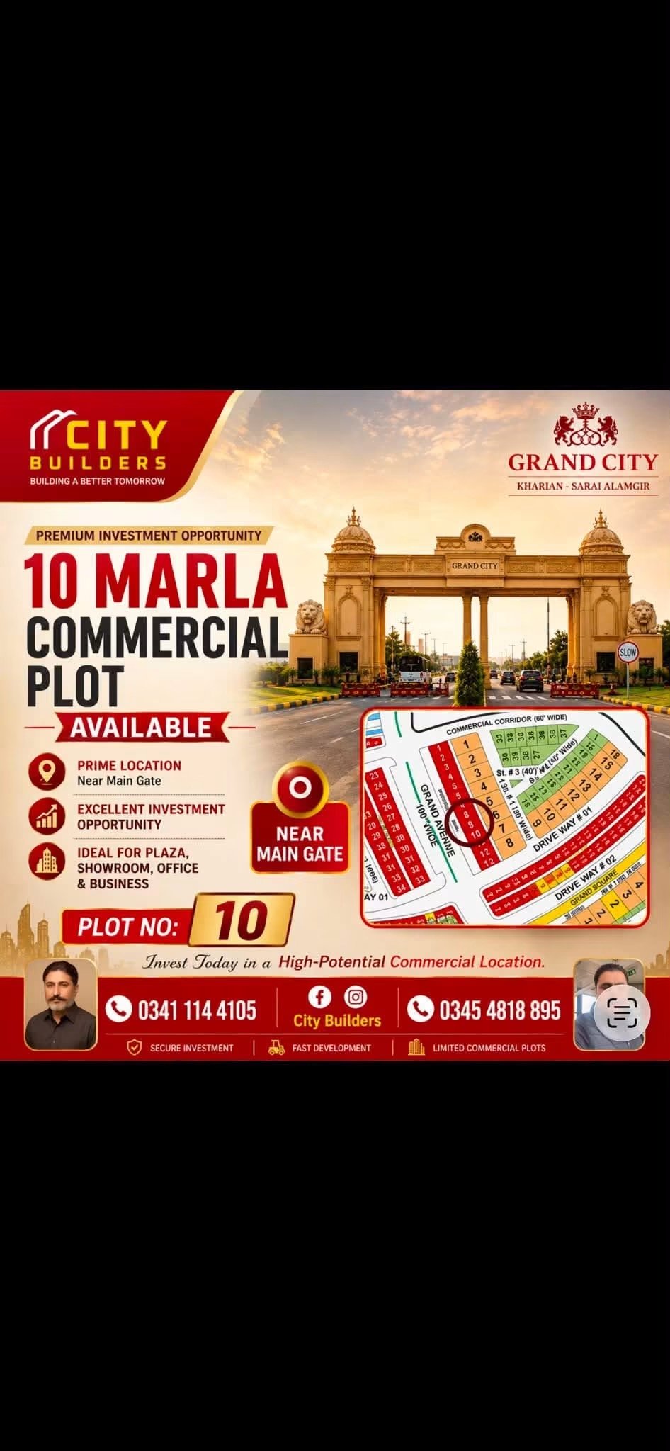 10 Marla Commercial Plot For Sale in Grand City Kharian Block Grand Premium
