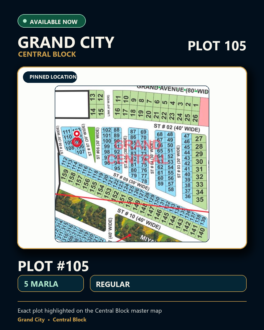 5 Marla Plot For Sale in Grand City Kharian Block Grand Central Block