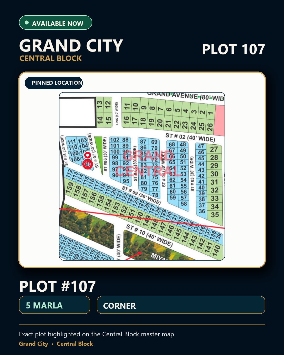 5 Marla Plot For Sale in Grand City Kharian Block Grand Central Block