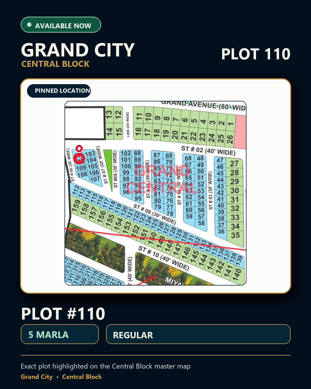 5 Marla Plot For Sale in Grand City Kharian Block Grand Central Block
