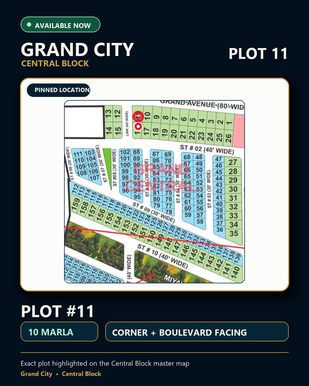10Marla Plot For Sale in Grand City Kharian Block Grand Central Block