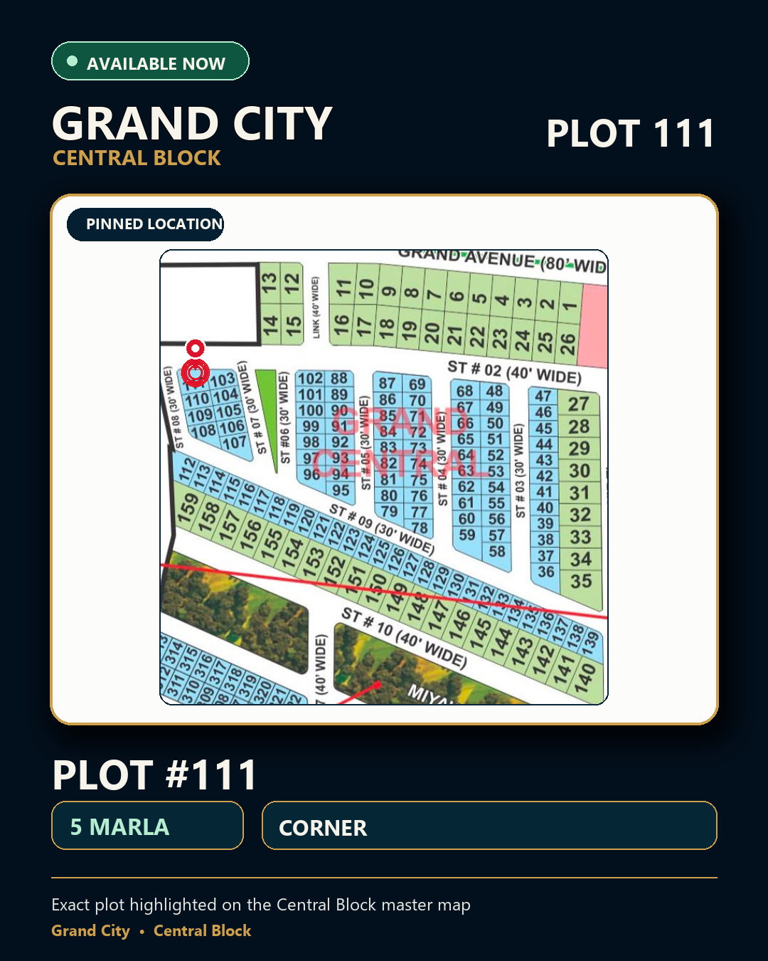 5 Marla Plot For Sale in Grand City Kharian Block Grand Central Block