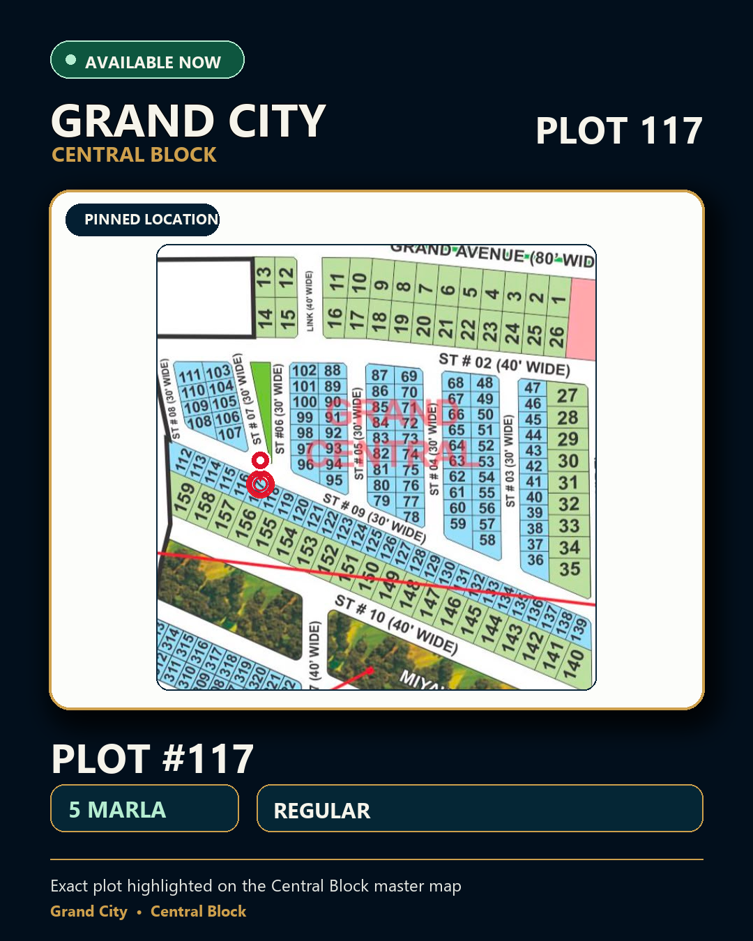 central-block-plot-117 5 Marla Plot For Sale in Grand City Kharian Block Grand Central Block