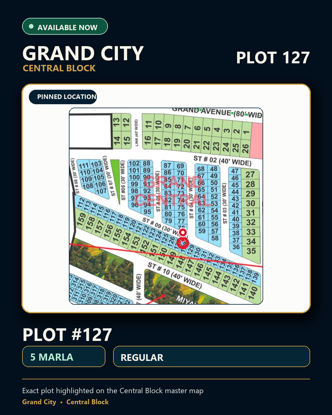 5 Marla Plot For Sale in Grand City Kharian Block Grand Central Block