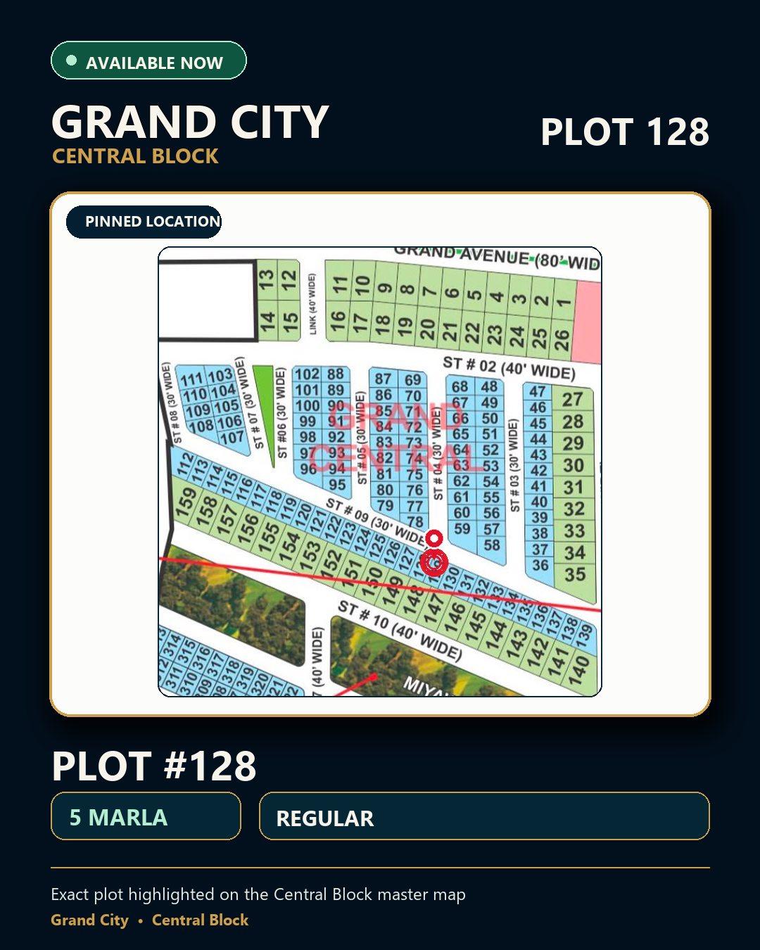 5 Marla Plot For Sale in Grand City Kharian Block Grand Central Block