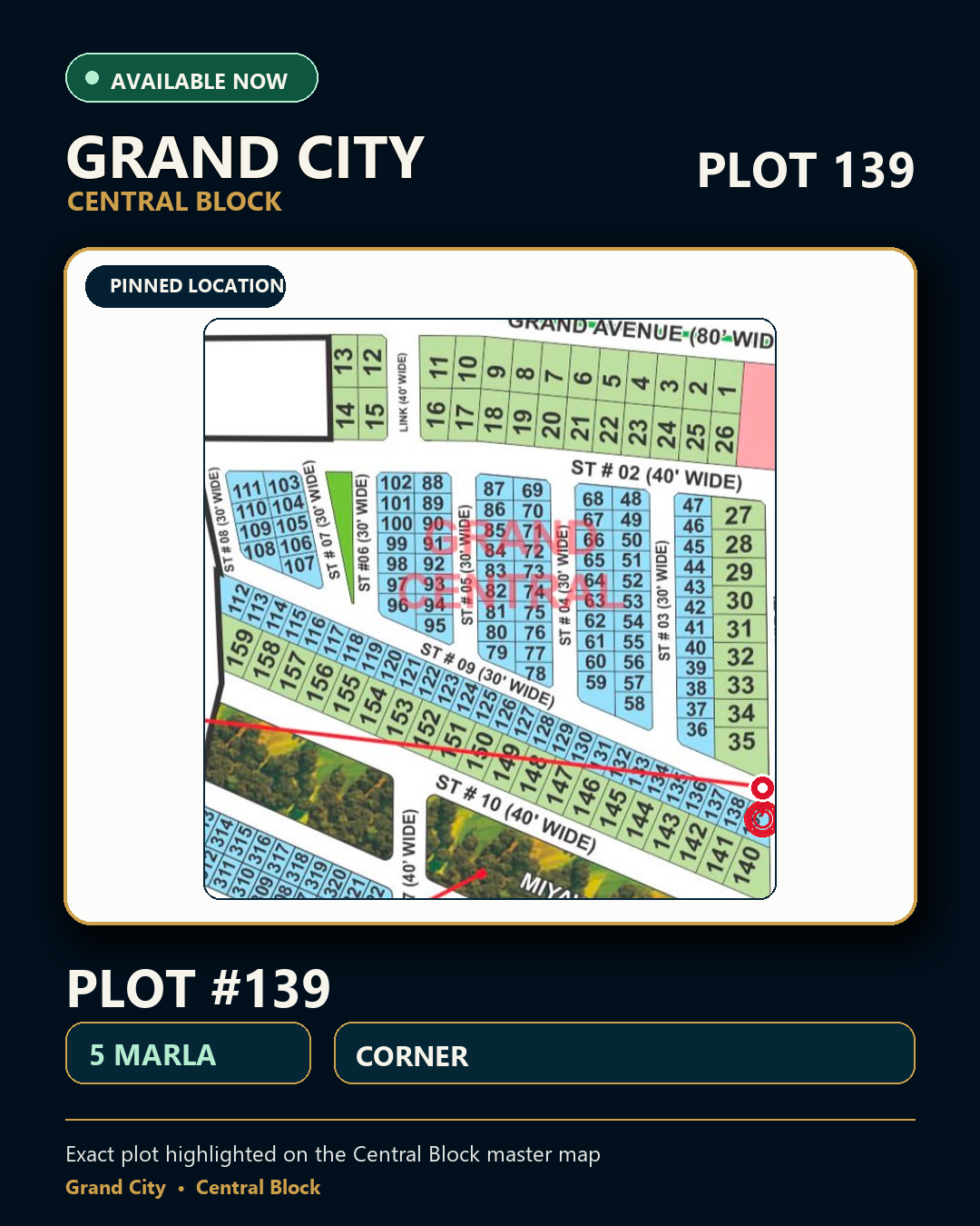 5 Marla Plot For Sale in Grand City Kharian Block Grand Central Block