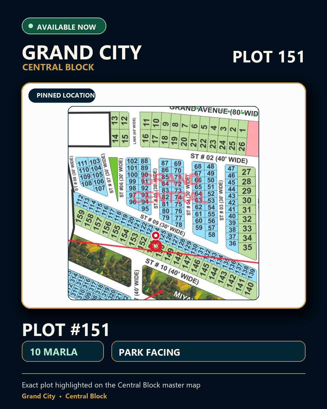 10 Marla Plot For Sale in Grand City Kharian Block Grand Central Block