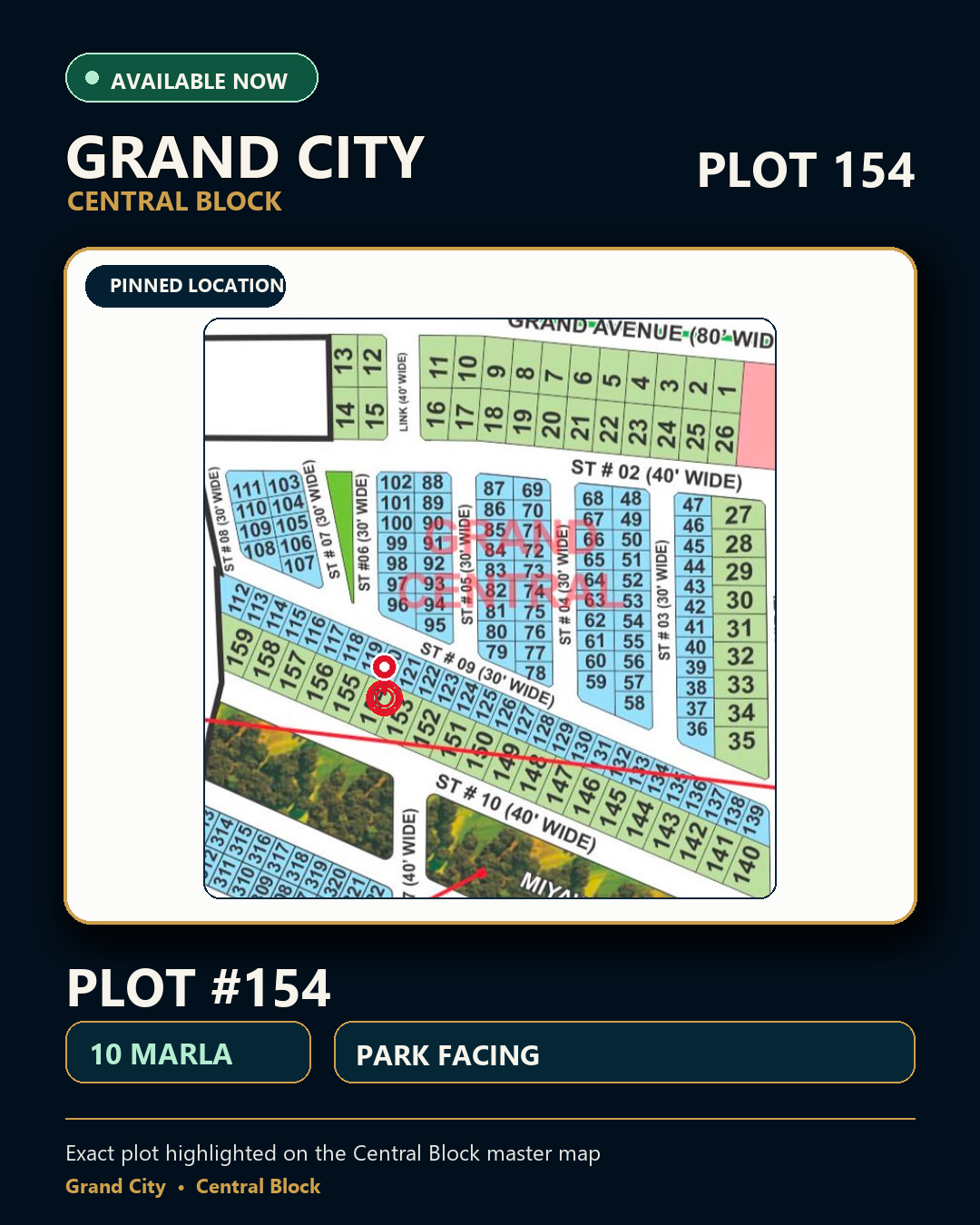 10 Marla Plot For Sale in Grand City Kharian Block Grand Central Block