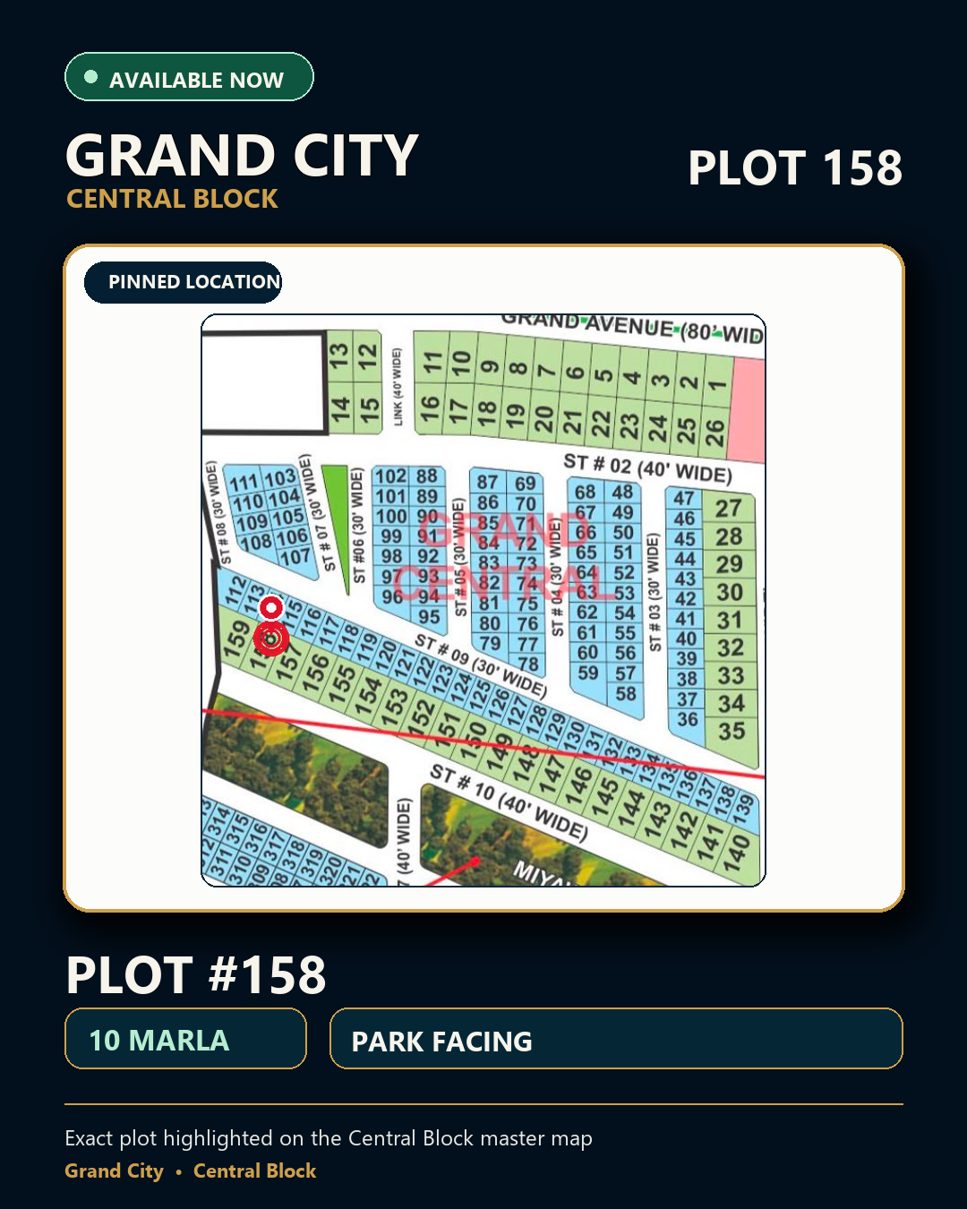 10Marla Plot For Sale in Grand City Kharian Block Grand Central Block