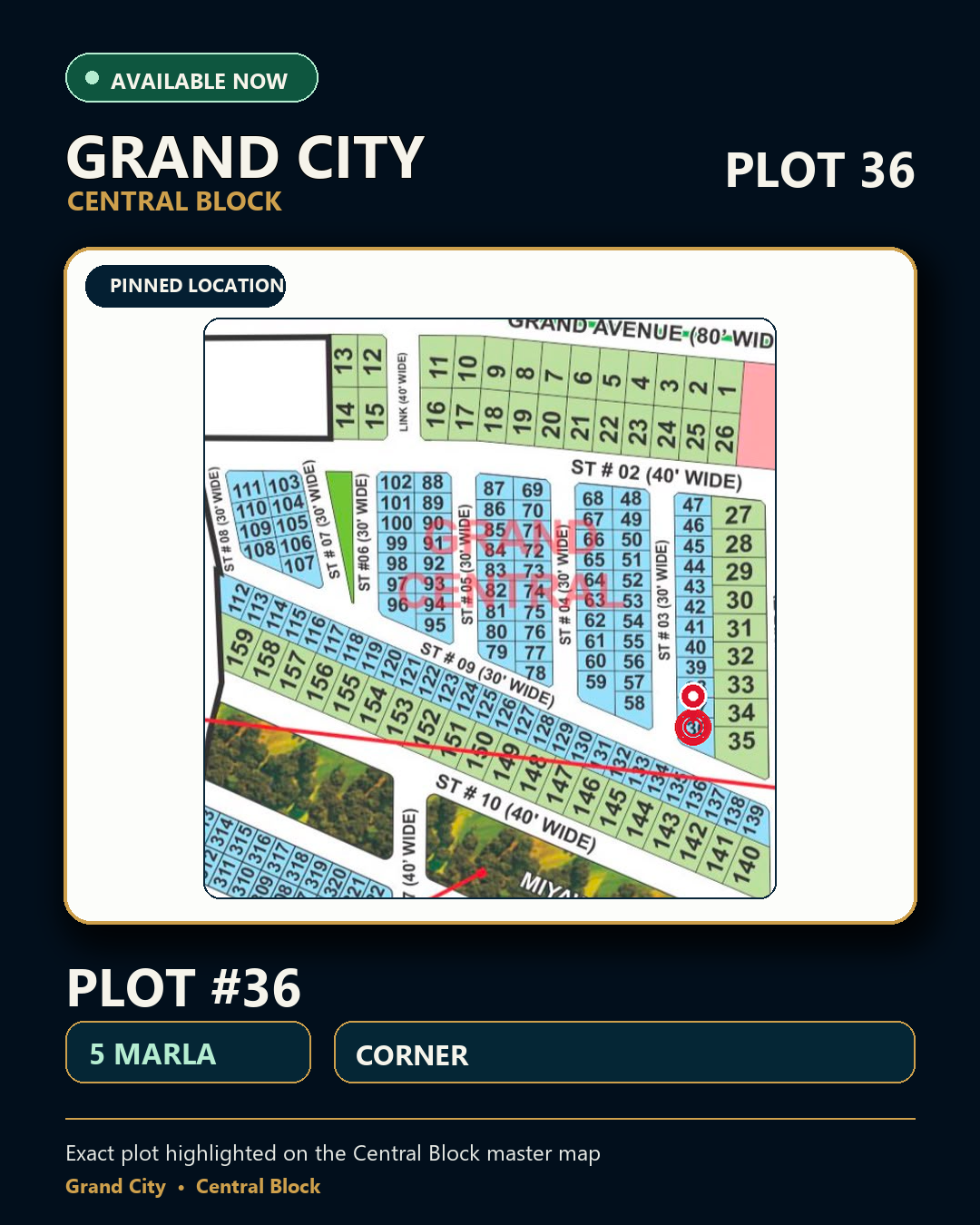 5 Marla Plot For Sale in Grand City Kharian Block Grand Central Block