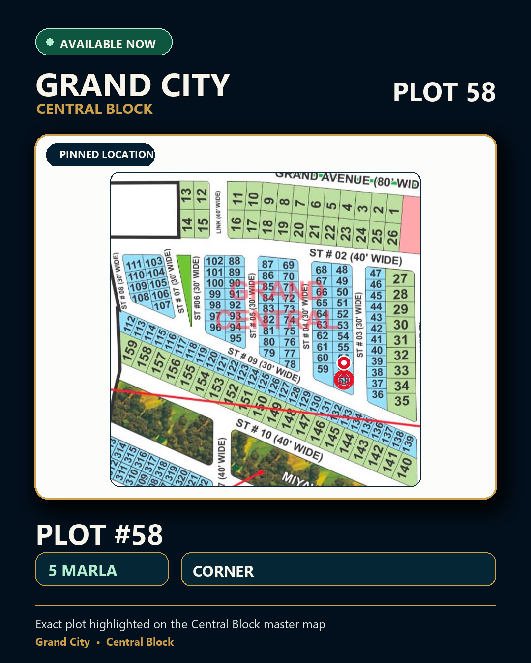 5 Marla Plot For Sale in Grand City Kharian Block Grand Central Block