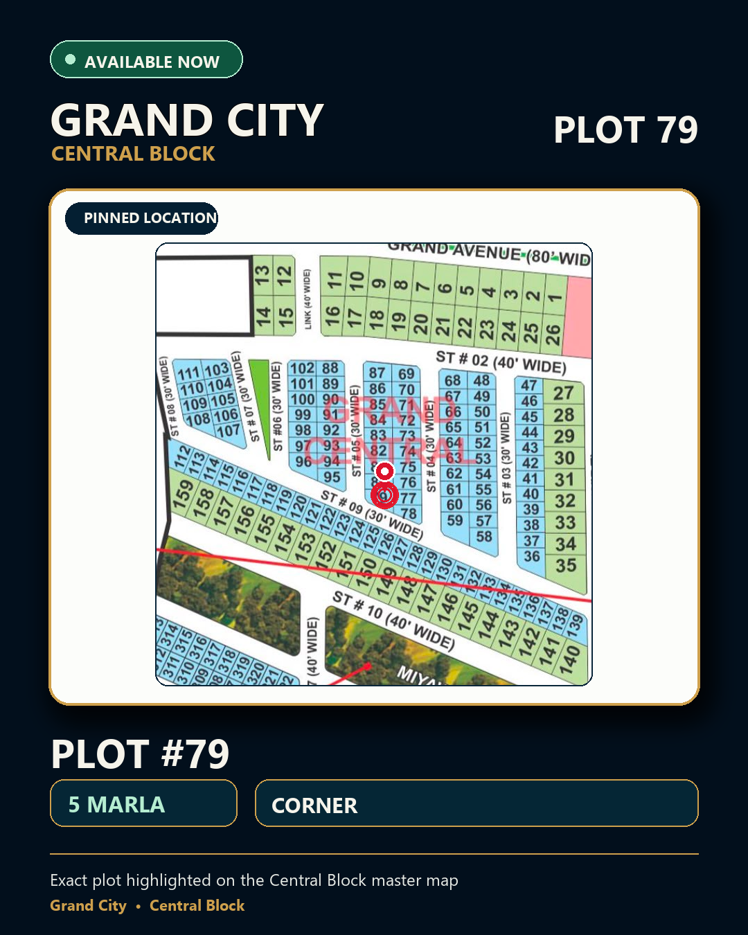 5 Marla Plot For Sale in Grand City Kharian Block Grand Central Block