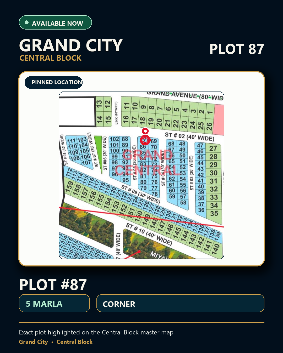 5Marla Plot For Sale in Grand City Kharian Block Grand Central Block