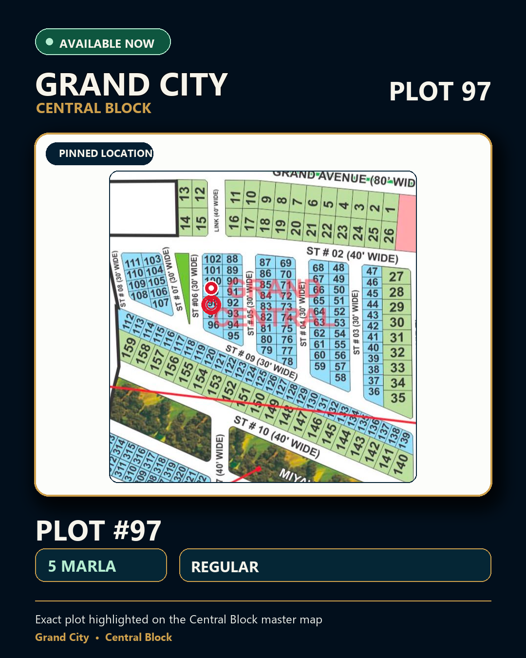 5 Marla Plot For Sale in Grand City Kharian Block Grand Central Block