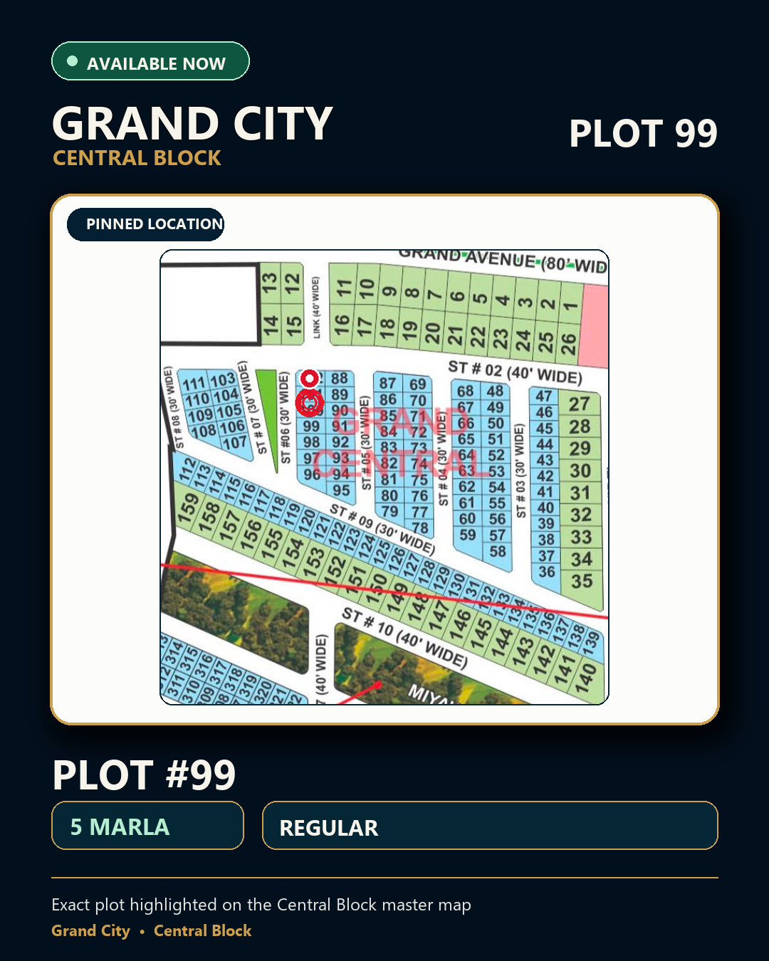 5 Marla Plot For Sale in Grand City Kharian Block Grand Central Block