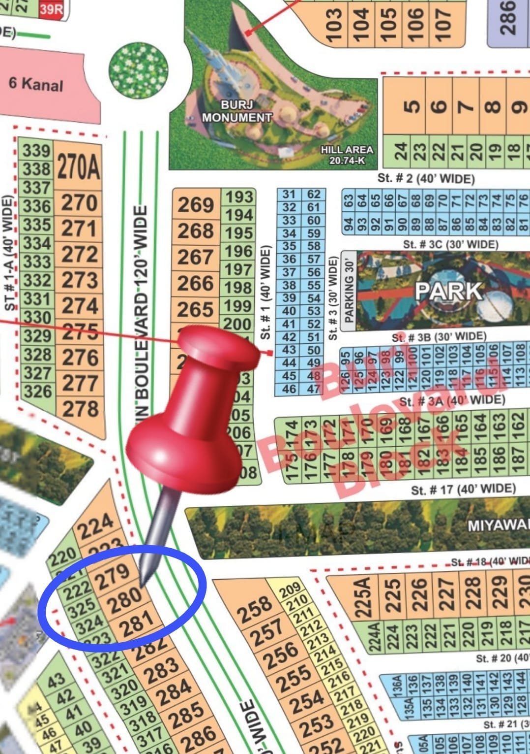1 Kanal Plot For Sale in Grand City Kharian Block Burj Boulevard