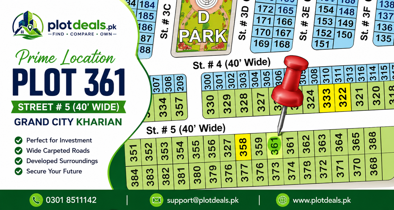 10 Marla Plot For Sale in Grand City Kharian Block D